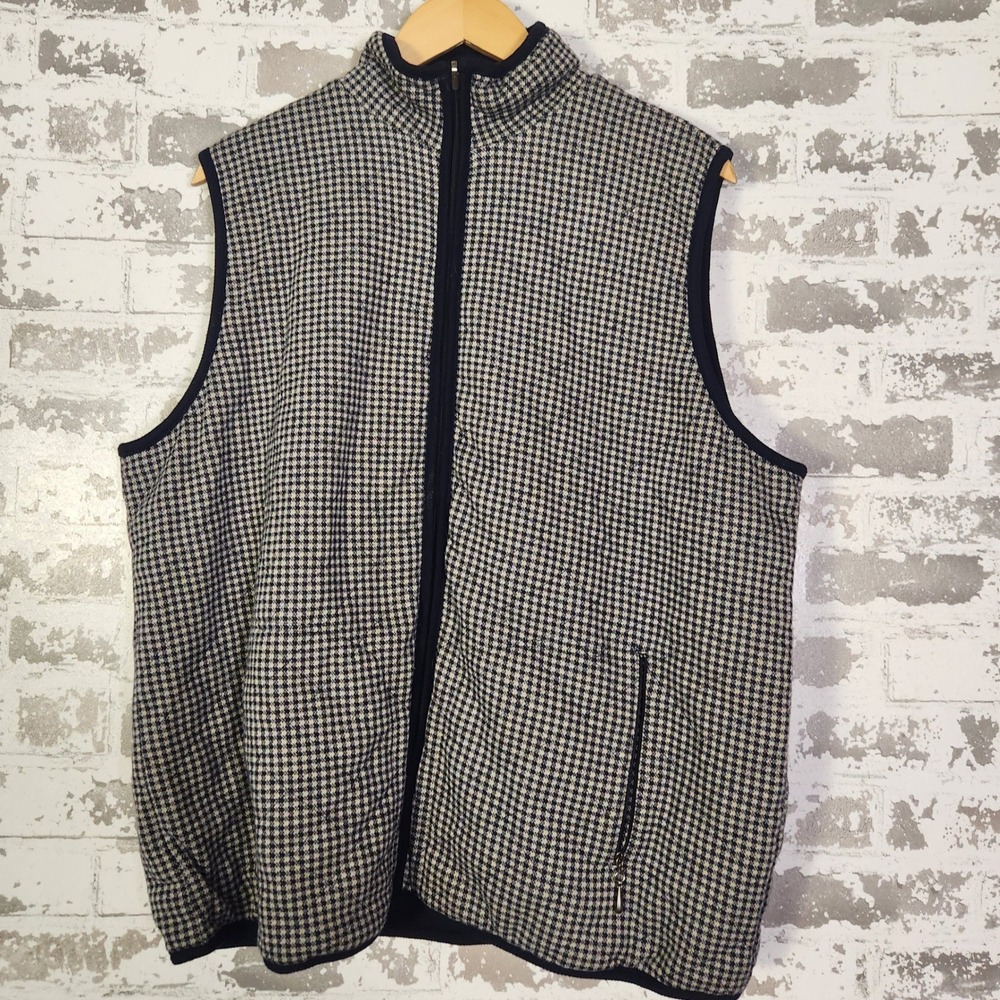 KORET K-Wear Womens Zip Up‎ Vest Houndstooth Plaid Quilted XL Blue Tan Preppy